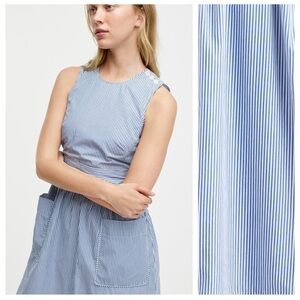 J. Crew Stripe Cotton Poplin Apron Dress in Banker Blue